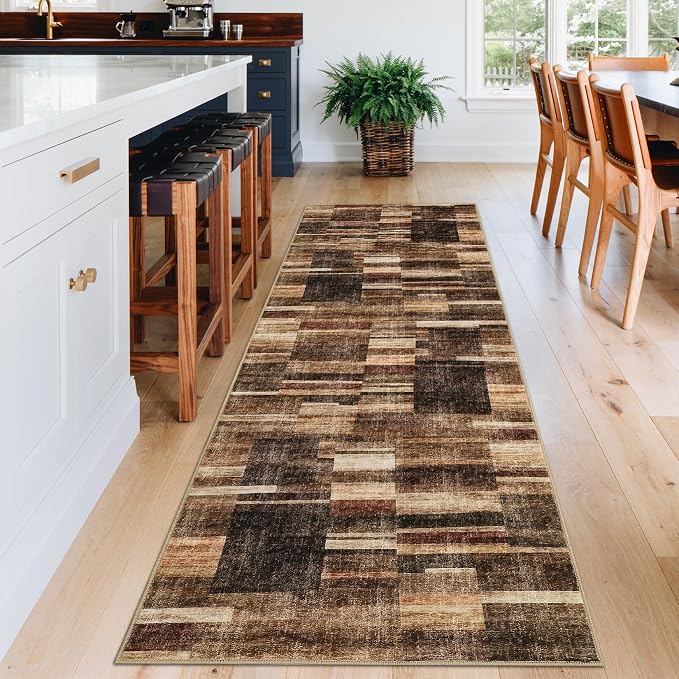 Washable Runner Rug 2x6 Non Slip Kitchen Rugs Modern Brown Indoor Entryway Rug Farmhouse Soft Bath Mat Stain Resistant Carpet for Bedroom Hallway Laundry 2'x6' Brown
