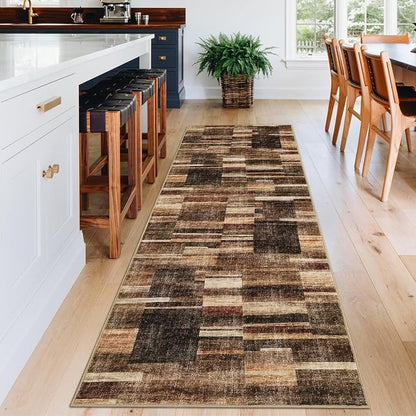 Washable Runner Rug 2x6 Non Slip Kitchen Rugs Modern Brown Indoor Entryway Rug Farmhouse Soft Bath Mat Stain Resistant Carpet for Bedroom Hallway Laundry 2'x6' Brown