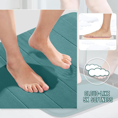 Yimobra Memory Foam Toilet Bath Mat U-Shaped, Soft and Comfortable, Water Absorption, Non-Slip, Thick, Machine Wash, Easier to Dry for Bathroom Commode Contour Rug, 24 X 20 Inch, Teal