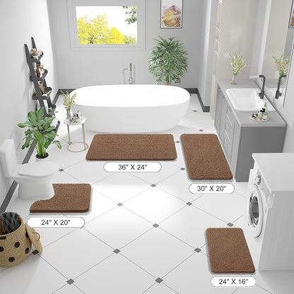 OLANLY Large Bathroom Rugs 44x32, Extra Soft Absorbent Chenille Bath Rugs | Mocha, Quick-Drying Rubber Backing, Machine Washable Bath Mat for Bathroom Floor, Tub and Shower, Home Decor Accessories