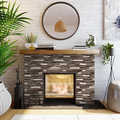 Yipscazo 1 Sheet Peel and Stick Stone Metal Tile Backsplash, Stick on Tiles for Backsplash Kitchen, Bathroom, Laundry Room, Camper, Fireplace (12'' X 12'', Brown Wood)