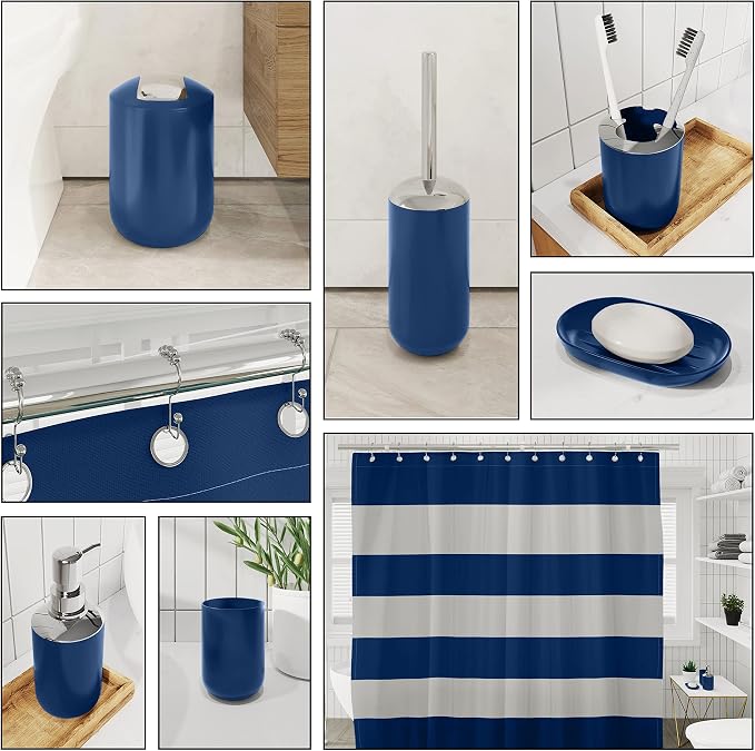 Clara Clark Bathroom Accessories Set - Bathroom Set with Adhesive Corner Shower Caddy Hanging, 25PC Bathroom Accessory Set, Navy Shower Curtain Set, Toilet Brush, Trash Can & Soap Dispenser