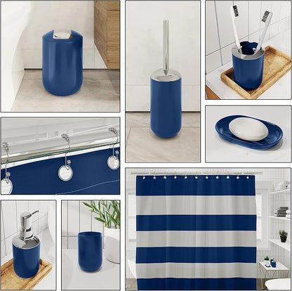 Clara Clark Bathroom Accessories Set - Bathroom Set with Adhesive Corner Shower Caddy Hanging, 25PC Bathroom Accessory Set, Navy Shower Curtain Set, Toilet Brush, Trash Can & Soap Dispenser