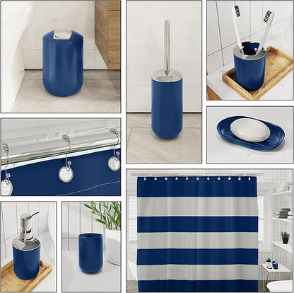 Clara Clark Bathroom Accessories Set - Bathroom Set with Adhesive Corner Shower Caddy Hanging, 25PC Bathroom Accessory Set, Navy Shower Curtain Set, Toilet Brush, Trash Can & Soap Dispenser