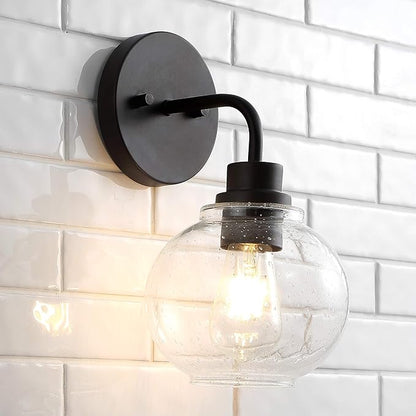 JONATHAN Y 6.5" Oil Rubbed Bronze 1-Light Farmhouse LED Vanity Light Wall Sconce for Bathroom, Clear Seeded Glass Shade, Industrial Iron Indoor Fixture, LED Bulb Included JYL7526A