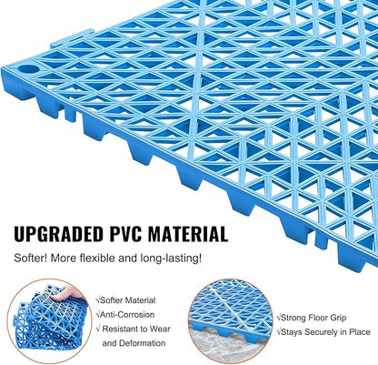 VEVOR Interlocking Tile 50PCS Blue, Drainage Tiles 12" x 12" Splicing, Soft PVC Interlocking Drainage Floor Tiles, Non-Slip Drainage Holes for Restroom, Bathroom, Kitchen, Pool, Wet Areas