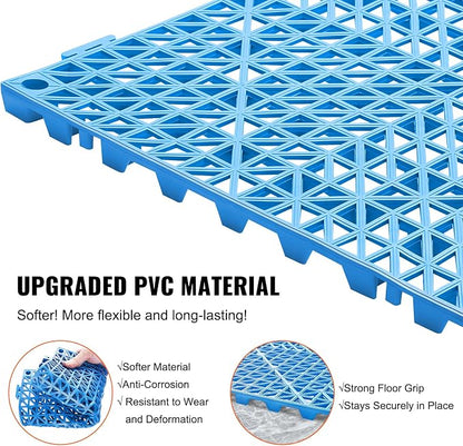 VEVOR Interlocking Tiles, 55Pcs 12 x 12 in, Soft PVC Drainage Tile Mat, Non Slip & Wear-Resistant Splicing Drainage Mat, Floor Tile Drain Holes for Restroom, Bathroom, Kitchen, Pool, Blue