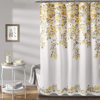 Lush Decor Tanisha Shower Curtain, 72" W x 72" L, Yellow & Gray - Golden Yellow Flower Vine Print - Beautiful & Elegant Floral Shower Curtain - Modern Farmhouse & Cottage Bathroom Decor