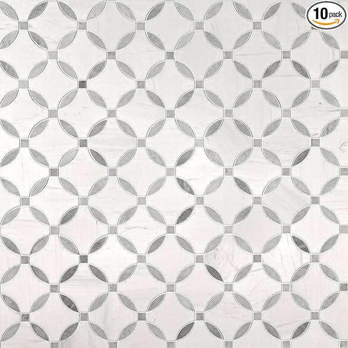 MSI Bianco Dolomite 11 in. x 11 in. Lola Polished Marble Tile for Kitchen Backsplash, Floor Tile, Wall Tile for Bathroom, Shower Wall Tile, Mesh Mounted Mosaic Tile