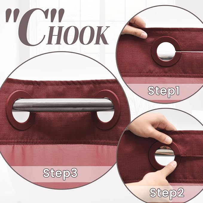 SORTTO No Hook Slub Shower Curtain with Liner, 71x74, Burgundy | Snap in Liner, 3 in 1, Bamboo Texture, Hotel Style, Waterproof Fabric, Mesh Top Window, Corner Magnets, Machine Washable