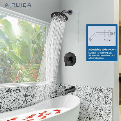 Airuida Shower Faucet Set with Tub Spout,6" Bathtub Faucet-Oil Bronze | Male Threads Rough-In Valve,Round Head Shower System,Tub and Shower Kit Set
