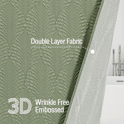 72x84 Extra Long Shower Curtain, Sage Green 3D Embossed Half Bath Curtain
