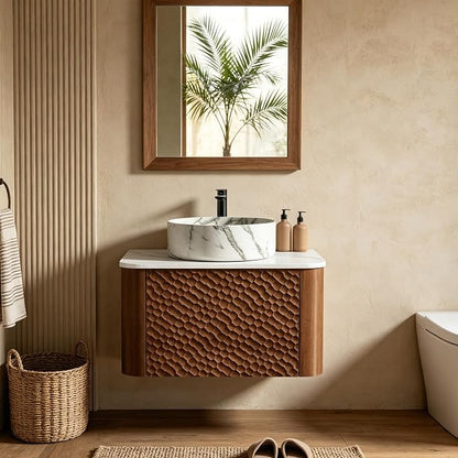 24 Inch Modern Bathroom Vanity with Ceramic Sink, Floating Bathroom Vanity Cabinet with Sintered Stone Top&Solid Wood Hammered Frame, Single Sink Bathroom Vanities w/Soft-Close Drawers,Walnut