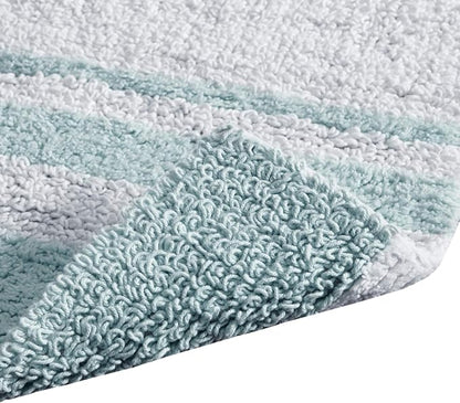Madison Park Reversible Spa Cotton Bath Rug 100%-Cotton Striped Ultra Soft Water Absorbent, Fast Drying, Bath-Mats, Non-Slip Absorbent Quick Dry Mats for Tub, Shower Room, and Bathroom, 27x45, Aqua