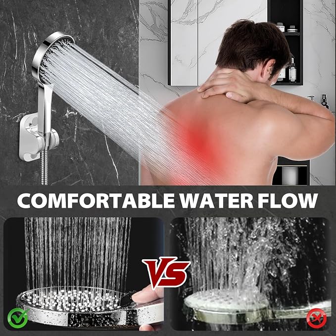 14 Inch Shower Head, Rain Shower Head with Adustable Extension Arm, Detachable Silver Rina Shower Head with Handheld Spray, High Pressure Shower Hose with Holder in Bathroom