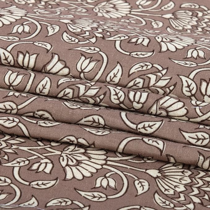MUGINYU Camel Shower Curtain Vintage Floral Block Print - 72x72 Inches,Cotton Blend Cloth Fabric,Neutral Farmhouse Decorative French Country Bathroom Decor, Cottagecore Aesthetic Pattern