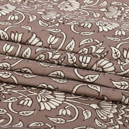 MUGINYU Camel Shower Curtain Vintage Floral Block Print - 72x72 Inches,Cotton Blend Cloth Fabric,Neutral Farmhouse Decorative French Country Bathroom Decor, Cottagecore Aesthetic Pattern