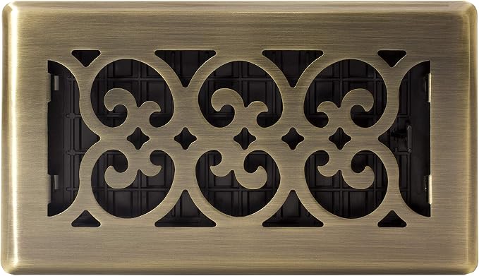 Decor Grates SPH408-A Scroll Design Floor Register, 4x8 Inches, Antique Brass Finish