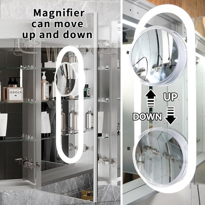32x20 Lighted Medicine Cabinet with Mirror & Magnifier, LED Medicine Cabinet Mirror for Bathroom, Color Temp, Defogger, Front&Backlit, Built-in Outlets, Dimmable, Soft Close DTC Hinges, Left Opening