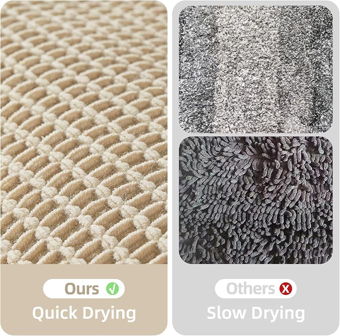 TYUU Waffle Bath Mat, Boho Bathroom Rugs Non Slip, 30x20 Pale Beige | Super Absorbent Quick Dry Bath Rug, Non-Slip Backing, Soft Waffle Washable Farmhouse Bathroom Mats, Tub, Shower & Home Decor