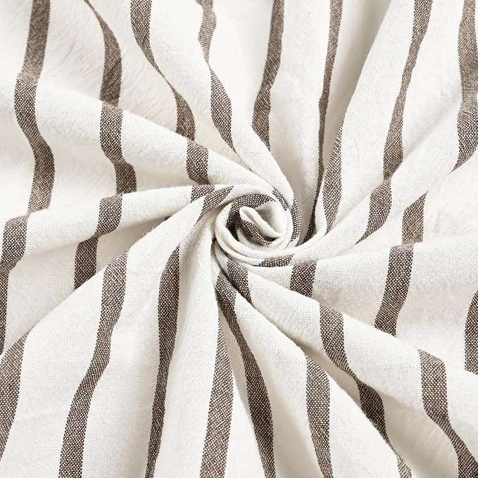 DOSLY IDÉES Farmhouse Shower Curtain, Beige and Brown Stripe, Button Curtain, Linen and Cotton Woven Fabric, Rustic Charm Country Chic Style, 72x72 in, Bathroom