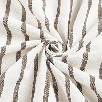 DOSLY IDÉES Farmhouse Shower Curtain, Beige and Brown Stripe, Button Curtain, Linen and Cotton Woven Fabric, Rustic Charm Country Chic Style, 72x72 in, Bathroom