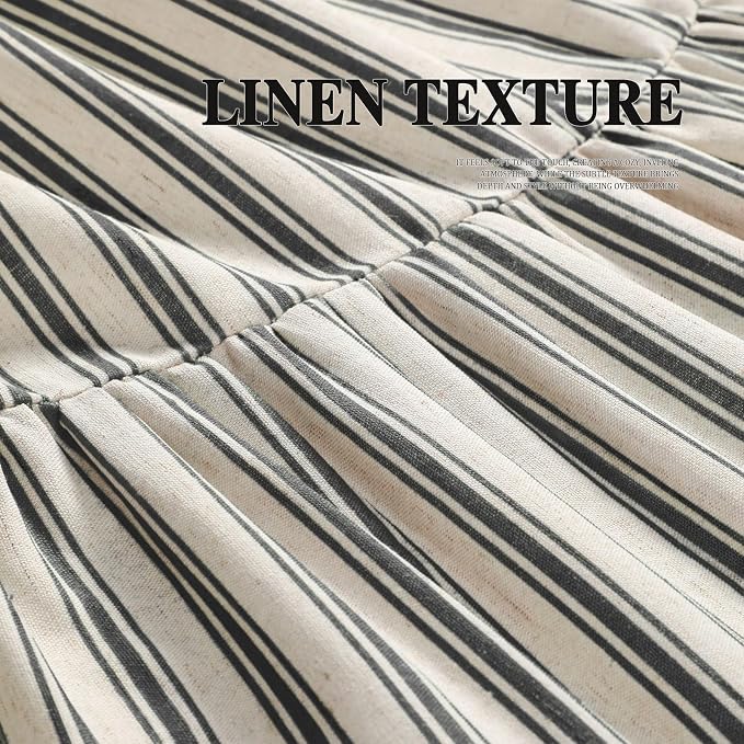 Farmhouse Shower Curtain Ruffle Linen Cream-Black Stripe 72"W x 72"L | Farmhouse Boho, Striped, Bottom Ruffle, Linen Fabric, Rustic, Country, Natural Look, Washable, for Bathroom Bathtub