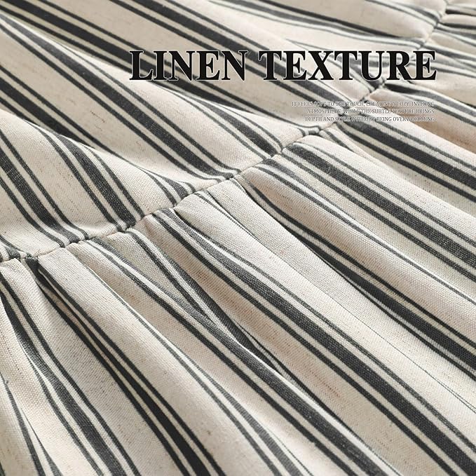Farmhouse Shower Curtain Ruffle Linen Cream-Black Stripe 72"W x 84"L | Farmhouse Boho, Striped, Bottom Ruffle, Linen Fabric, Rustic, Country, Natural Look, Washable, for Bathroom Bathtub