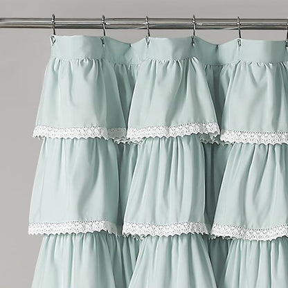 Lush Decor Lace Ruffle Shower Curtain Single 72" W x 72" L Blue - Blue Shower Curtains for Bathroom - Ruffle Bathroom Curtain - Coquette Bathroom Decor