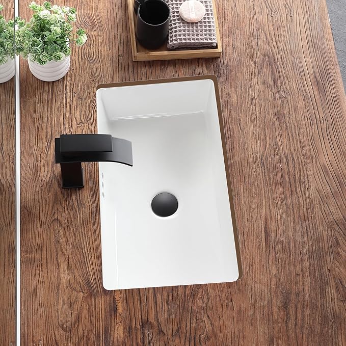24 Inch Undermount Bathroom Sink Rectangular Undermount Sink White Ceramic Under Counter Bathroom Sinks with Flat Overflow Type (23.8"x 13.8")