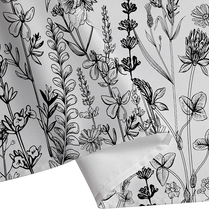 GOAOK Vintage Boho Shower Curtain Black and White Theme, Floral Aesthetic Dark Wildflower Botanical Flowers Shower Curtain for Bathroom with Hook, Farmhouse Plant Art Chic Shower Curtain 60X72
