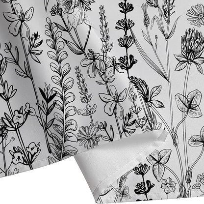 GOAOK Vintage Boho Shower Curtain Black and White Theme, Floral Aesthetic Dark Wildflower Botanical Flowers Shower Curtain for Bathroom with Hook, Farmhouse Plant Art Chic Shower Curtain 60X72