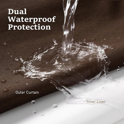 72x81 Ringless Linen Textured Shower Curtain with Snap in Liner, Brown | Tall Size, 3 in 1 Shower Curtain Set, Removable Liner, Waterproof & Washable, Mesh Top Window, Durable Fabric, Easy Setup