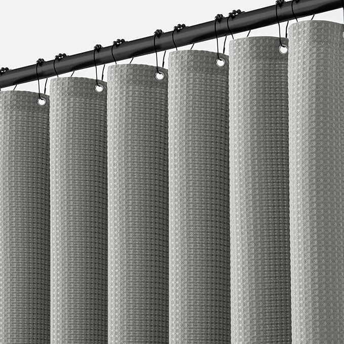 MIULEE Extra Long Waffle Weave Shower Bath Curtain 84 Inch Long with 12 Metal Hooks Modern Washable 260GSM Heavy Fabric Waterproof Thick Cloth Shower Curtains Set for Bathroom, Light Grey