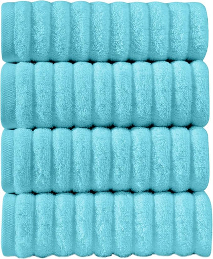 Elegant Comfort Luxury 100% Turkish Cotton Corduroy Ribbed 4 Pack Hand Towel Set 16 x 28 Inch - Absorbent, Super Soft, Quick Dry, Premium Towels for Bathroom, Gym, Spa and Hotel Use, Aqua