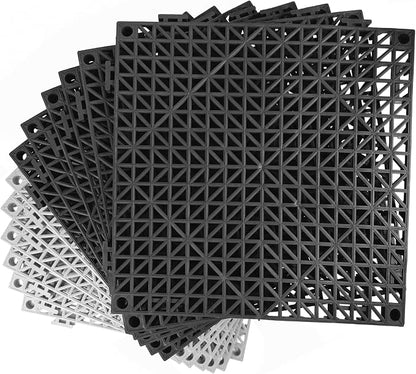 Modular Interlocking Cushion 12 Pack 11.8" x 11.8" Rubber Floor Tiles Non-Slip Splicing Drainage Mats for Deck, Pool, Outdoor Shower, Patio, Balcony, Indoor Bathroom, Kitchen (Gary Black)
