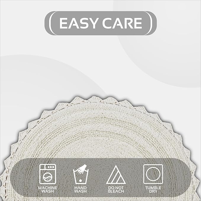 Better Trends Lilly Crochet Round Bath Rugs & Absorbent Bathroom Mat, Reversible Bath Rugs, Bath mats for Bathroom, 100% Cotton Bathmats Washable - 24", Cream Round Rug