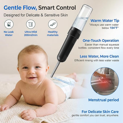 Electric Portable Bidet – Rechargeable Travel Bidet for Women Postpartum Care & Personal Hygiene | 3 Pressure Modes for Home Travel & Camping, Black