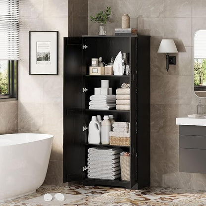 Garvee Tall Pantry Cabinet, 60" Kitchen Storage Cabinet with 2 Doors & Adjustable Shelves, Freestanding Wooden Cupboard for Bathroom，Dining Room, Living Room, Black | Kitchen Storage Cabinet with 2 Doors & Adjustable Shelves, Wooden Cupboard for Bathro...