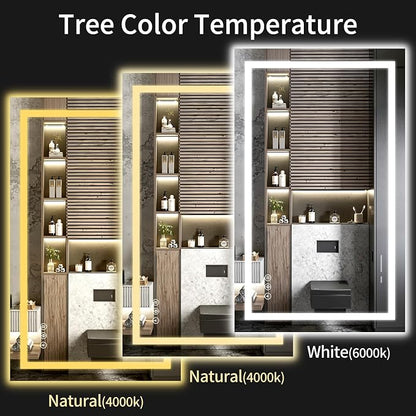 LED Bathroom Mirrors 40"x48" Bathroom Mirror with Lights for Wall, Backlit + Front Lit, 3 Colors, Anti-Fog, Dimmable Brightness for Vanity,Bathroom, Entryway, Living Room