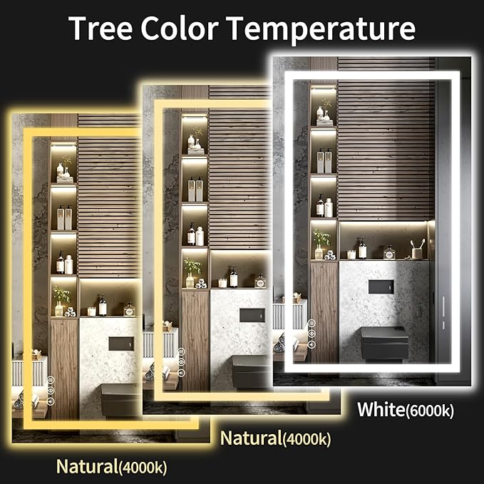 55"x30" LED Bathroom Mirror with Lights, Dimmable，Anti-Fog，Bathroom Vanity Mirror for Wall, Backlit + Front Lit, Memory Function, Shatter-Proof，Tempered Glass