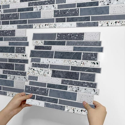 Alwayspon 10 Sheets 12" x12inch Grey Marble Terrazzo Effect Vinyl Tiles, Backsplash, Self-Adhesive Peel and Stick Wall Tile Stickers, Stick on Subway Tiles for Kitchen Bathroom Wall Decor