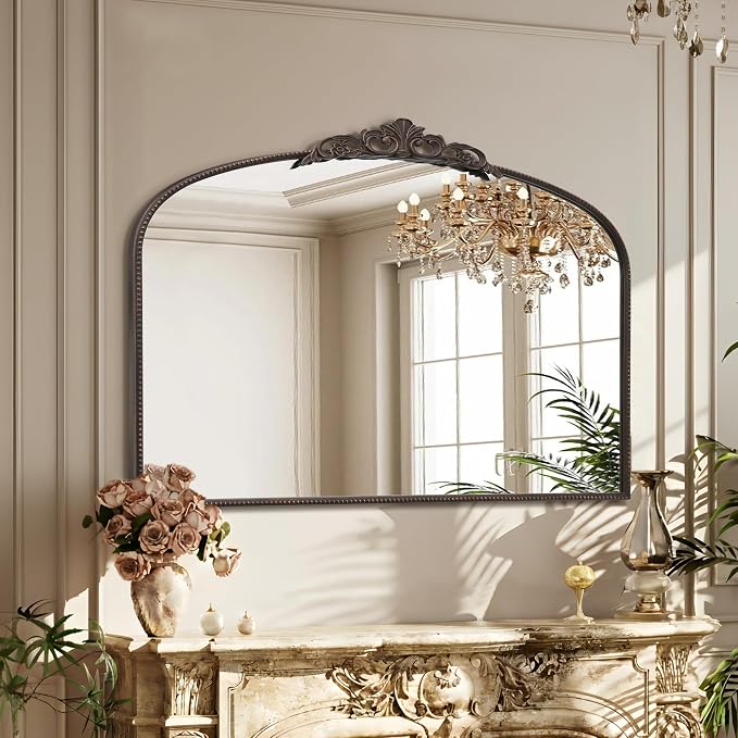 Micasso Large Bronze Vintage Mirror: 48"x33" Baroque Antique Wall Mirror | Traditional Ornate French Decorative Arched Mirror for Bedroom/Bathroom/Fireplace/Entryway/Hallway/Living Room/Dining Room