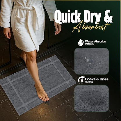 Pearl Linens 100% Ring Spun Cotton Bath Mat (Pack of 6) 18 x 25 Inch, Washable, Soft & Absorbent Terry Bathroom Floor Mat – Not Bathroom Rugs – Quick-Dry After Shower Bath Mat, 781 GSM, Grey