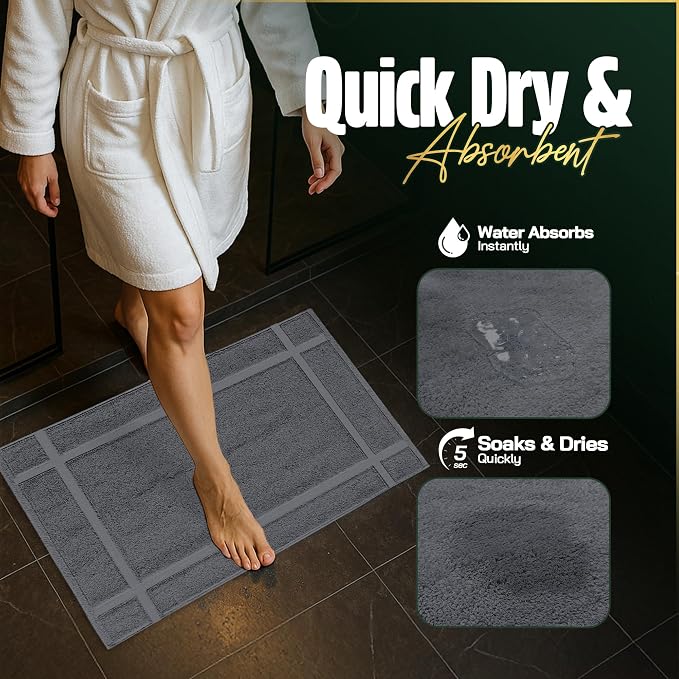 Pearl Linens 100% Ring Spun Cotton Bath Mat (Pack of 12) 20 x 30 Inch, Washable, Soft & Absorbent Terry Bathroom Floor Mat – Not Bathroom Rugs – Quick-Dry After Shower Bath Mat, 687 GSM, Dark Grey