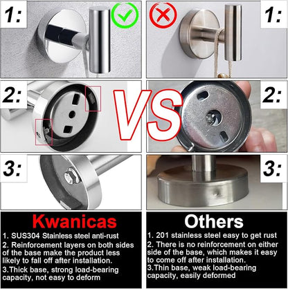 6 Pieces Polished Chrome Bathroom Hardware Accessories Set Hand Towel Ring 16&23.6 inch Round Towel Bar Toilet Paper Holder Towel Hooks 2 Pieces SUS 304 Stainless Steel,Heavy Duty,Wall Mounted