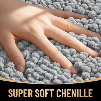 OLANLY Thick Chenille Large Bathroom Rugs Mats 40x32, Light Grey | Soft Absorbent Bath Rugs, Rubber Backing, Machine Wash Dry, Bath Mats for Bathroom, Tub and Shower, Home Decor Accessories