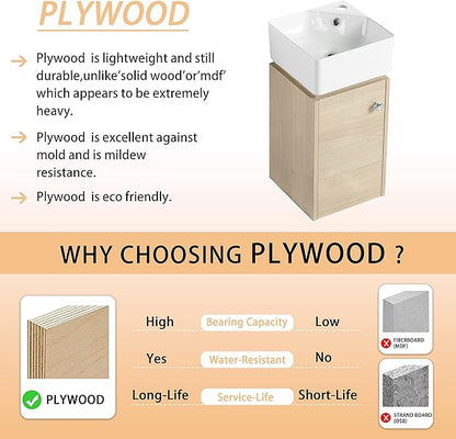 12" Bathroom Vanity with Sink, 12 Inch Floating Bathroom Vanity for Small Space, Modern Bathroom Vanity, Brown Wall Mounted Cabinet Set