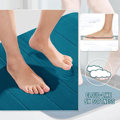 Yimobra Large Bath Mat 36"x24", Super Soft Quick Dry Memory Foam Bathroom Rug, Water Absorbent, Non Slip Backing Machine Washable for Tub Shower, Thick Comfort Support, Peacock Blue
