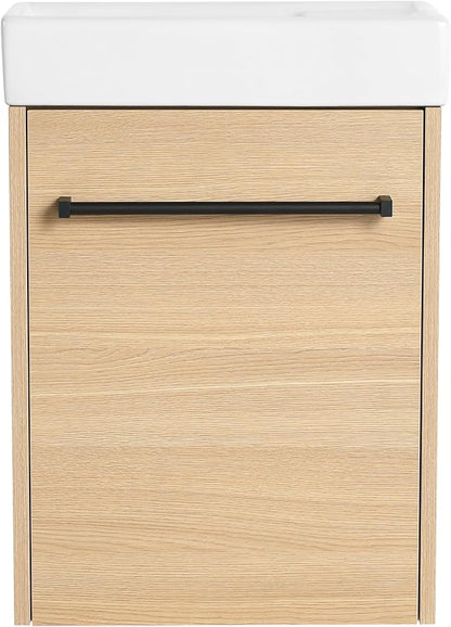 16" Bathroom Vanity with Sink, 16 Inch Floating Bathroom Vanity for Small Space, Single Sink Bathroom Vanity Combo, Modern Bathroom Vanity, Brown Wall Mounted Cabinet Set